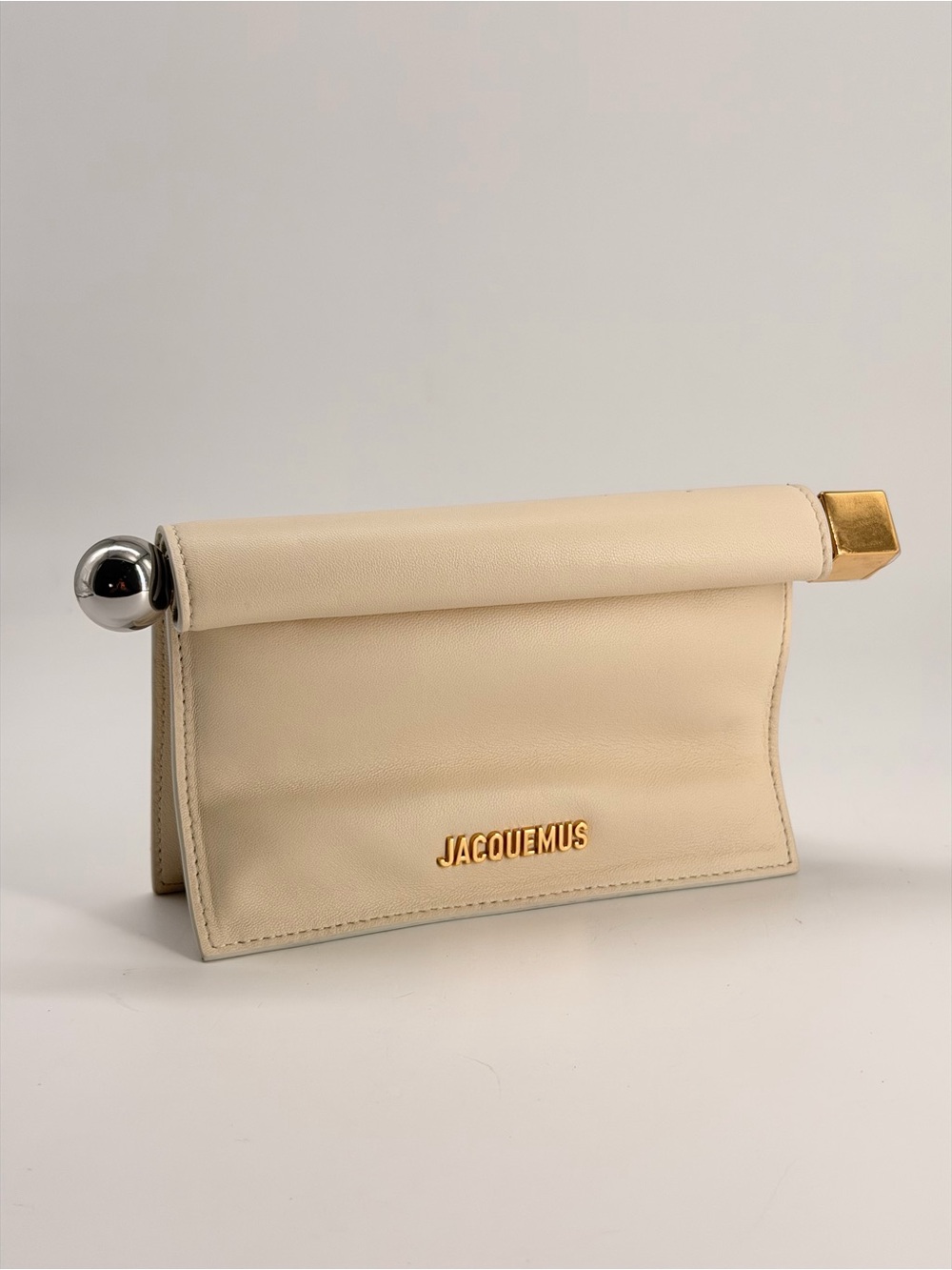 Jacquemus La Pochette Rond Carre Ivory Calfskin Shoulder Clutch Bag